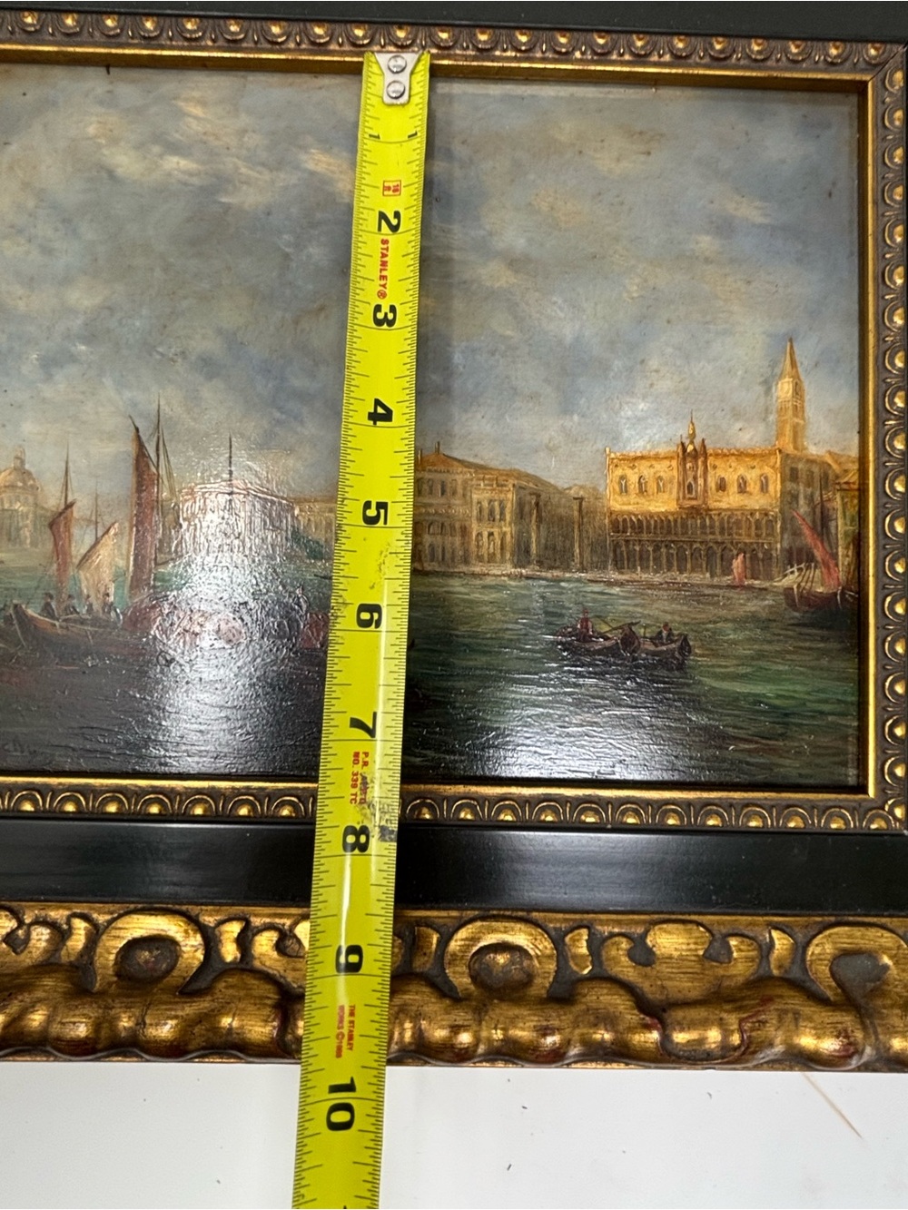 Antique Style Harbor Scene Painting sailboats And Figures Signed “Vichy” - Picture 8 of 8